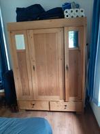 Grenen Kledingkast met Hang- en Leggedeelte, Ophalen, Gebruikt, 100 tot 150 cm, Glas