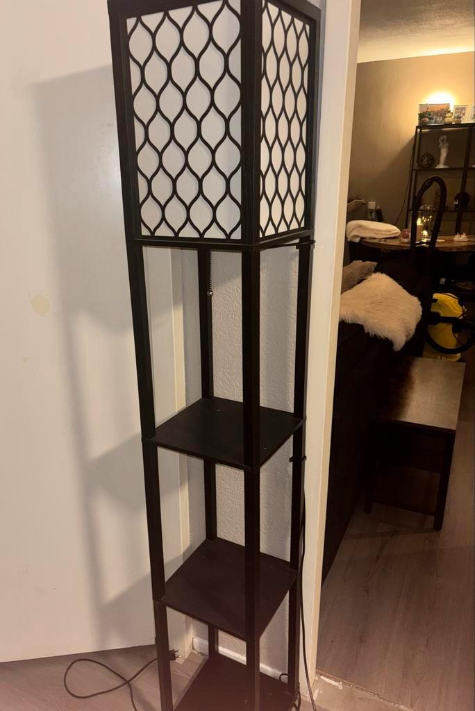 Japanse Stijl Lamp met Planken, Huis en Inrichting, Lampen | Vloerlampen, Gebruikt, 100 tot 150 cm, Hout, Ophalen