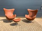 2x Fritz Hansen Egg Chair + Ottoman in Cognac leder NIEUW!!, Huis en Inrichting, Fauteuils, Ophalen of Verzenden, Cassina togo tecno sede b&b italia knoll vitra leolux artifort