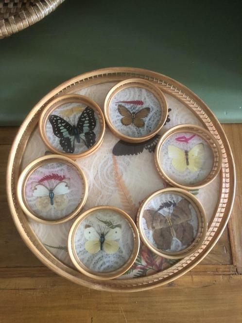 Snack schaal -vintage , bamboe , vlinder jaren 70, Huis en Inrichting, Woonaccessoires | Tekstborden en Spreuken, Zo goed als nieuw