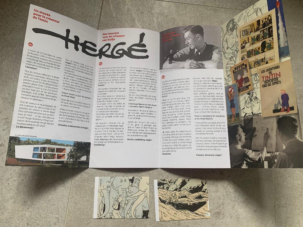 Kuifje : Herge museum folder + 2 kaartes, Ophalen of Verzenden, Kuifje, Zo goed als nieuw, Plaatje, Poster of Sticker