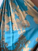 2 gordijnen turquoise met goud, Huis en Inrichting, Ophalen of Verzenden, Zo goed als nieuw