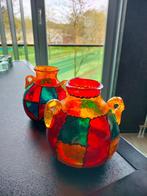 Set 2 x Vaas "Stained Painted Vase" Glas Rood Oranje 1970, Ophalen of Verzenden