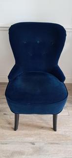 Velvet donkerblauwe fauteuil, Huis en Inrichting, Stoelen, Ophalen, Hout, Gebruikt, Blauw