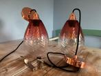 2 roze glazen hanglampen met koper van MADE, Ophalen of Verzenden, Zo goed als nieuw, Minder dan 50 cm