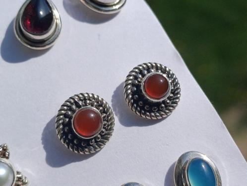 Vanoli 925 zilveren oorbellen / oorknopjes met carneool, Sieraden, Tassen en Uiterlijk, Oorbellen, Nieuw, Knopjes of Stekers, Zilver