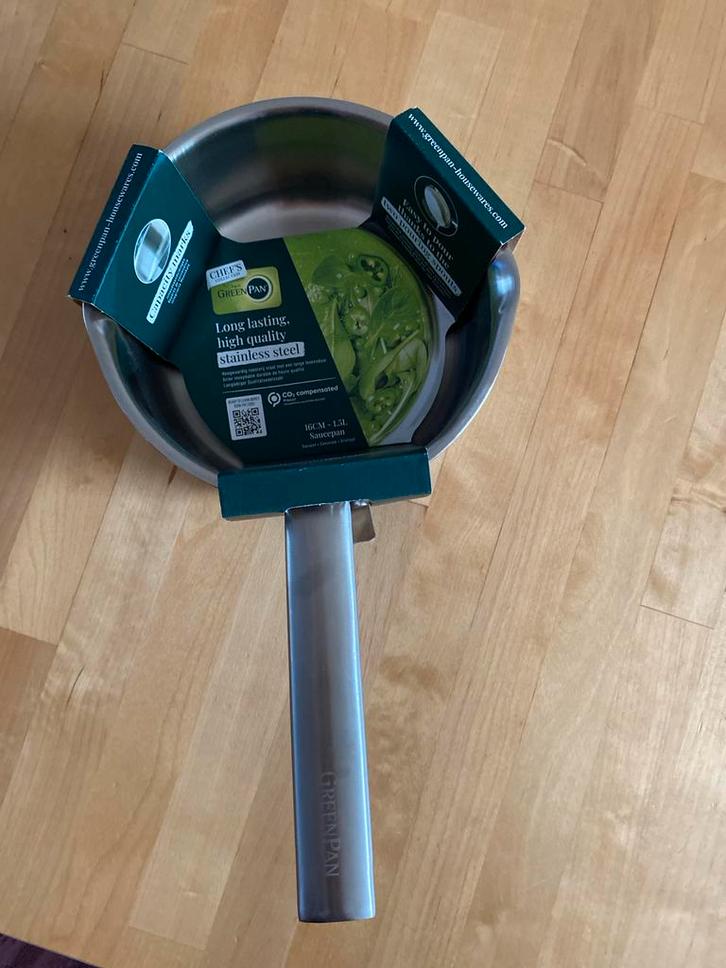 GreenPan Chef's Collection Steelpan 16cm, Huis en Inrichting, Keuken | Potten en Pannen, Nieuw, Kookpan of Snelkookpan, Rvs, Inductieplaat