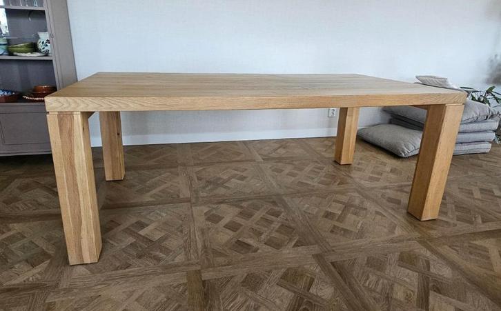 Blank eiken eettafel met 6 stoelen, Huis en Inrichting, Tafels | Eettafels, Gebruikt, 50 tot 100 cm, 200 cm of meer, Vijf personen of meer