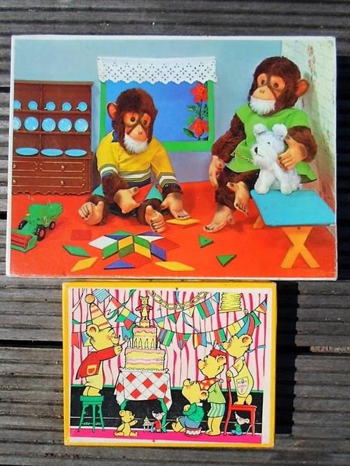 2x Houten puzzels jaren '60. Apen en beren. Compleet., Hobby en Vrije tijd, Denksport en Puzzels, Zo goed als nieuw, Legpuzzel