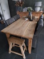 Teakhouten eettafel, blank geschuurd, landelijke stijl, Ophalen, 100 tot 150 cm, Landelijk, 150 tot 200 cm