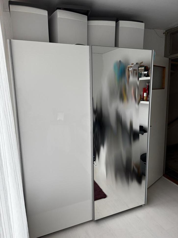 Kledingkast schuifdeur spiegel/witglans 150x200x60, Huis en Inrichting, Kasten | Kledingkasten, Gebruikt, 150 tot 200 cm, 100 tot 150 cm