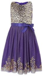 Monsoon paars feestjurk gouden lovertjes (maat 152-158) NEW, Kinderen en Baby's, Ophalen, Meisje, Nieuw, Jurk of Rok