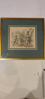 Ingelijste prent, 2 jagers.., Ophalen of Verzenden
