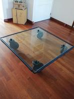 Stoere glazen salontafel op wielen, Huis en Inrichting, Minder dan 50 cm, 100 tot 150 cm, 100 tot 150 cm, Gebruikt