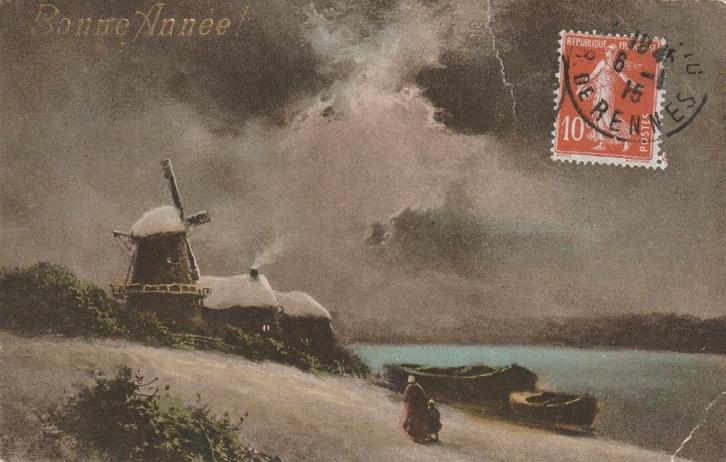 KERST SNEEUW MOLEN UIT 1945 MOOIE OUDE KAART KJ539, Verzamelen, Ansichtkaarten | Themakaarten, Gelopen, 1940 tot 1960, Feest(dag)