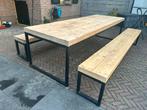 Tuintafel met banken, Tuin en Terras, Tuintafels, Ophalen, Gebruikt, Rechthoekig, Hout