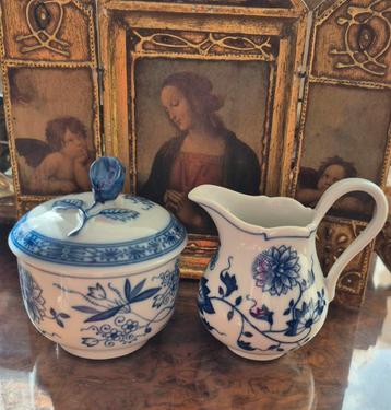 Hutschenreuther roomstel,  blauw wit melkkan suikerpot. beschikbaar voor biedingen