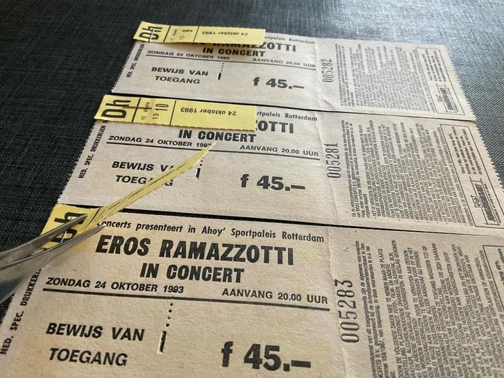 Oude Concert Kaartjes EROS RAMAZZOTTI 24 Oktober 1993, Tickets en Kaartjes, Concerten | Pop, Drie personen of meer, Oktober