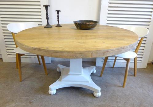 Prachtige witte landelijke ronde mango eettafel 140 cm, Huis en Inrichting, Tafels | Eettafels, Zo goed als nieuw, 100 tot 150 cm
