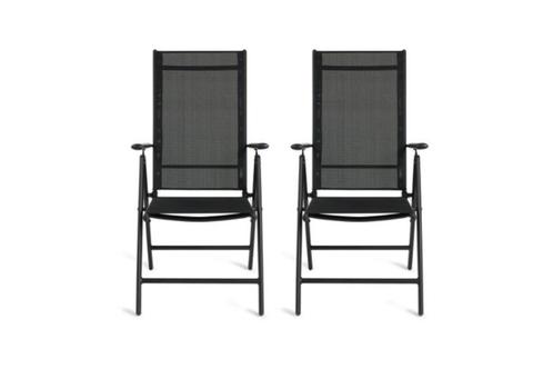 Aluminium Tuinstoel - Set/2 - Zwart, Tuin en Terras, Tuinstoelen, Nieuw, Aluminium, Ophalen of Verzenden