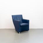 3x Leolux Dolcinea Fauteuil Blauw Leer - Chroom, Huis en Inrichting, Fauteuils, Gebruikt, Minder dan 75 cm, Ophalen of Verzenden