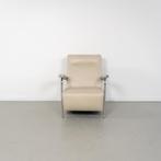 1 Leolux Scylla Fauteuil Hoog + Voetenbank Wit Leer - Chroom, Huis en Inrichting, Fauteuils, Metaal, 75 tot 100 cm, Ophalen of Verzenden
