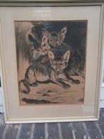 Corn. Jan Mension, (scheen), tekening van 3 jonge Vosjes, Ophalen of Verzenden