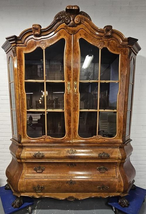 Hollands mahonie gefineerde porseleinkast. Hoogte 238 cm, Antiek en Kunst, Antiek | Meubels | Kasten, Ophalen