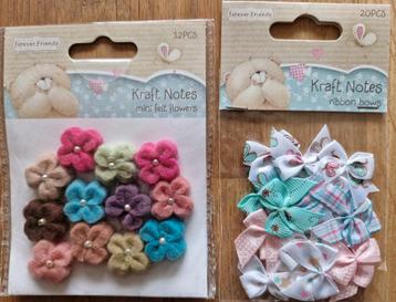 Forever Friends Kraft Notes Ribbon bows+mini felt flowers beschikbaar voor biedingen