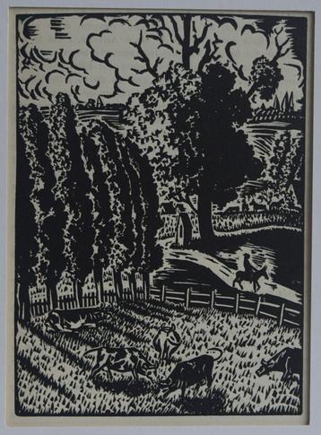 Mooie heldere houtsnede Frans Masereel ruiter  Frans Laurent beschikbaar voor biedingen