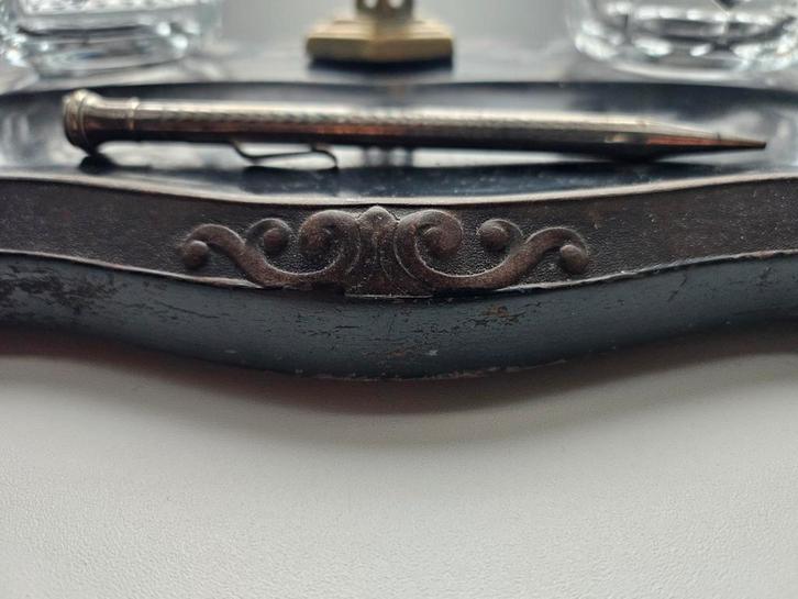 Antiek bureau set met inktpotten en pen.zilver pen inktpot, Antiek en Kunst, Antiek | Kantoor en Zakelijk, Ophalen of Verzenden