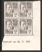 Baden  (Franse zone mi nr 1 (blokje van 4 met drukdatum), Postzegels en Munten, Verzenden, Overige periodes, Postfris
