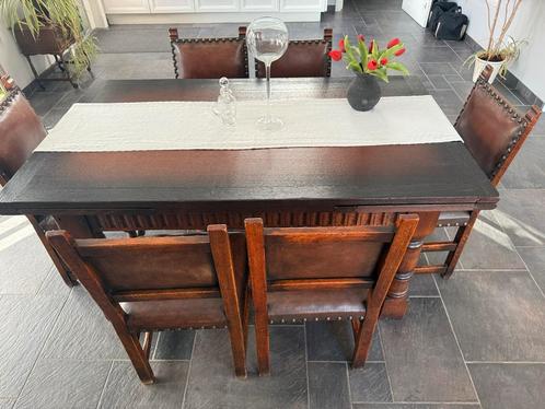 Antieke Engelse Eettafel met 6 Stoelen, Huis en Inrichting, Tafels | Eettafels, Gebruikt, 50 tot 100 cm, 150 tot 200 cm, Vijf personen of meer