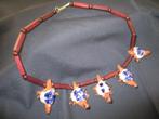 Vintage ketting met aardewerk schildpadjes, Ophalen of Verzenden, Zo goed als nieuw, Overige kleuren, Overige materialen
