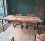 Industriële Teakhouten Eettafel, Ophalen, Gebruikt, 100 tot 150 cm, Vijf personen of meer