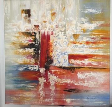 Modern abstract schilderij 100x100x5 warme kleuren en reliëf beschikbaar voor biedingen