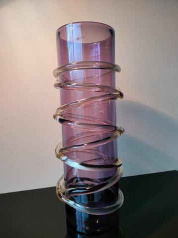 Italie Glas Vintage Cilinder Vaas Paars Glasdraden beschikbaar voor biedingen