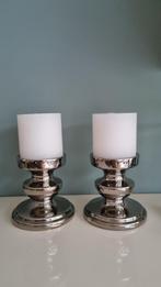 Mooie zilverkleurige kandelaars voor stompkaarsen, Verzenden, Metaal, Minder dan 25 cm