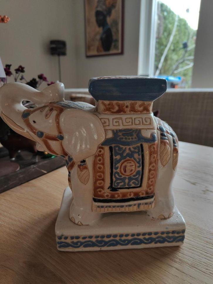 Olifant plantenstandaard asbak retro vintage blauw, Huis en Inrichting, Woonaccessoires | Zuilen en Pilaren, Zo goed als nieuw