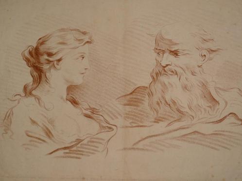 Ets jonge vrouw oudere man Charles Nicolas Varin 1745-1805, Antiek en Kunst, Kunst | Etsen en Gravures, Verzenden