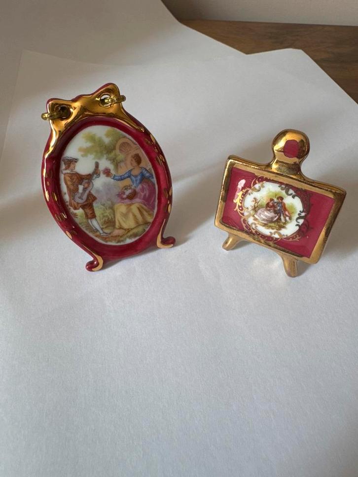 Limoges Porseleinen Miniatuur Lijstje & Schildersezel –, Antiek en Kunst, Antiek | Porselein, Ophalen of Verzenden