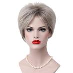 Moderne pruik kort haar in laagjes grijsmix kleur 48T, Verzenden, Nieuw, Pruik of Haarverlenging