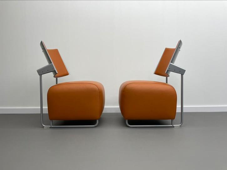 2 x Vintage Fauteuil  Oscar van Harri Korhonen, Huis en Inrichting, Fauteuils, Leer, 50 tot 75 cm, Ophalen