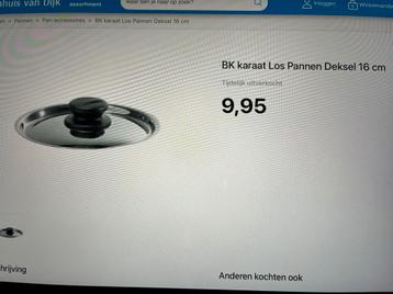 GEZOCHT …….BK KARAAT PANNENDEKSEL DOORSNEDE 16 cm. beschikbaar voor biedingen