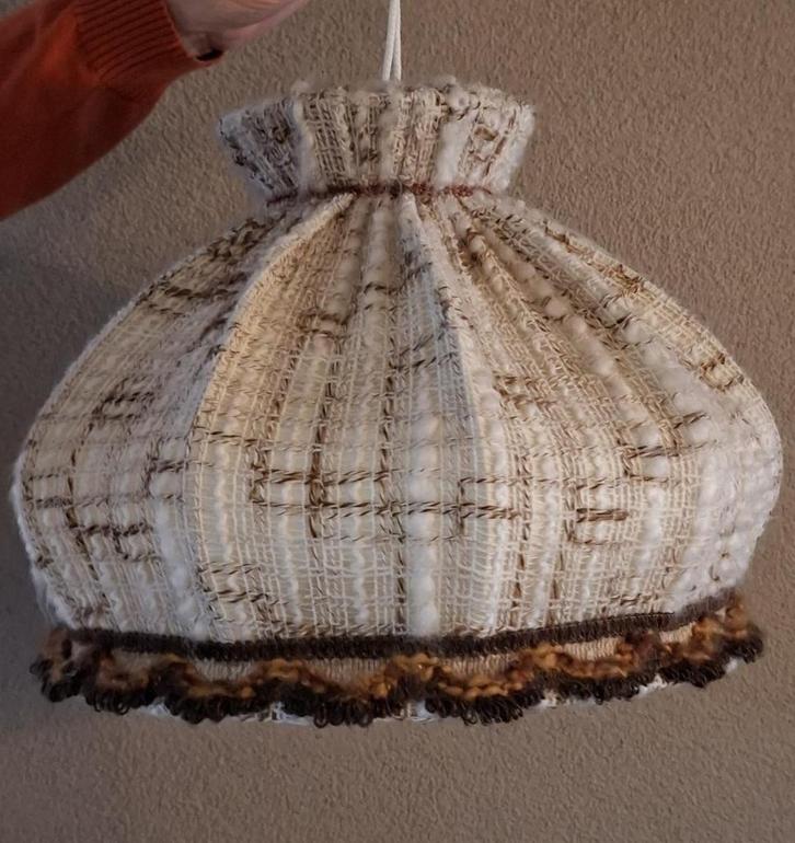 Vintage lampenkap Japandi stijl van wollen stof bruin/ecru, Huis en Inrichting, Lampen | Lampenkappen, Gebruikt, 25 tot 50 cm
