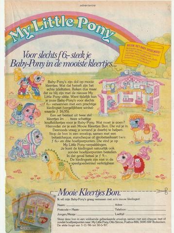 Retro reclame 1987 My Little Pony speelgoed kleertjes beschikbaar voor biedingen