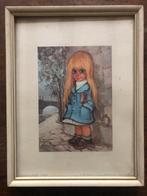Vintage Michel Thomas Prent - Meisje met Grote Ogen, Ophalen of Verzenden, 1960 tot 1980, Gebruikt