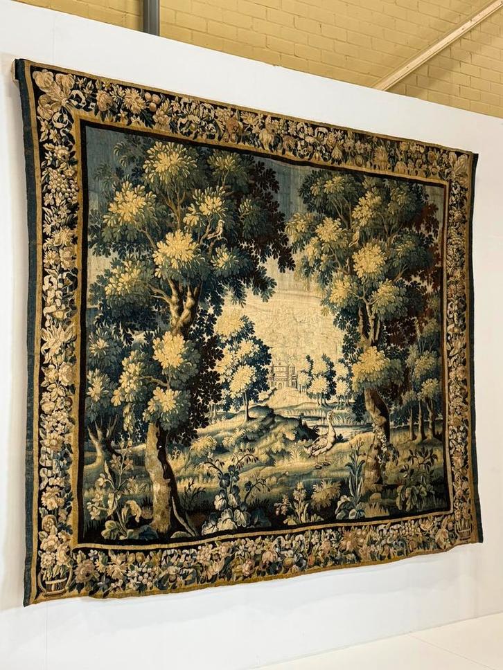 18e eeuws wandtapijt Frans antiek, Huis en Inrichting, Stoffering | Tapijten en Kleden, Gebruikt, Rechthoekig, Groen, Ophalen