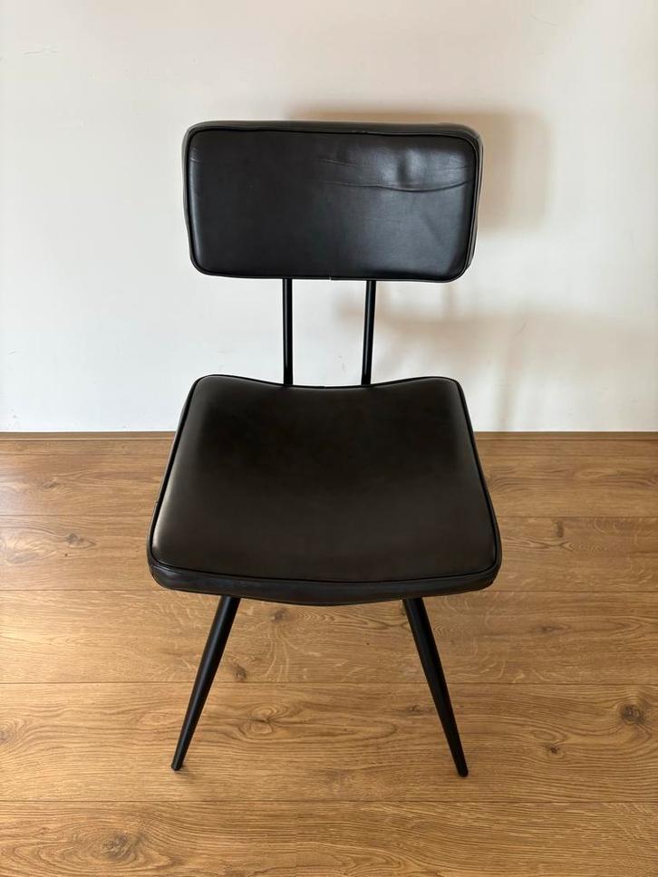 Stoel met leren zitting, Huis en Inrichting, Stoelen, Gebruikt, Eén, Leer, Zwart, Ophalen