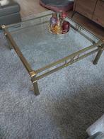 Salontafel Glasplaat & Goud/Bronzen Ombouw, Huis en Inrichting, Tafels | Salontafels, Gebruikt, Ophalen of Verzenden, Glas, Minder dan 50 cm